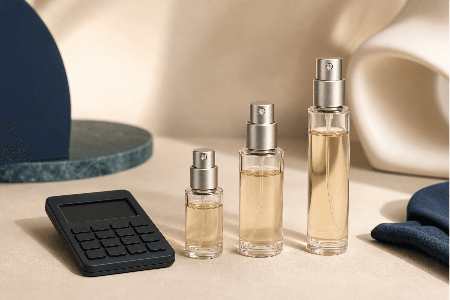 Botol parfum decant ukuran kecil di samping botol parfum ukuran penuh